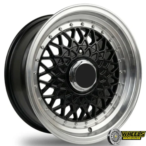15″x7 5X100/114.3 OYA447 MAG WHEEL SET BLACK MACHINED LIP + SILVER RIVET