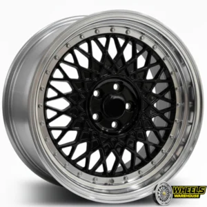 17"x7.5 4X100 OTA098 MAG WHEEL SET BLACK MACHINED LIP