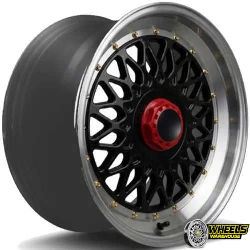17″x8 4X100/5X100 OYA369 MAG WHEEL SET BLACK MACHINED LIP + GOLD RIVET