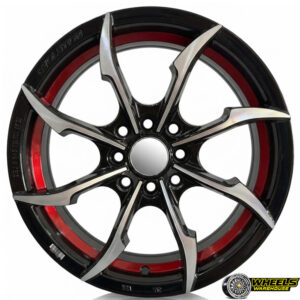 13"x5.5 4X100/4X114 OYTBB845 MAG WHEEL SET BLACK MACHINED FACE+RED UNDERCUT