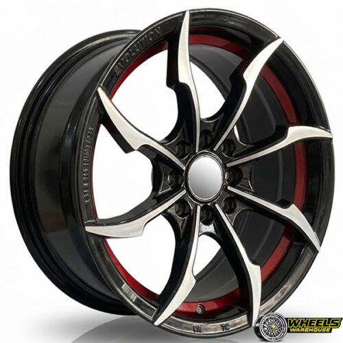 13″x5.5 4X100/4X114 OYTBB845 MAG WHEEL SET BLACK MACHINED FACE+RED UNDERCUT