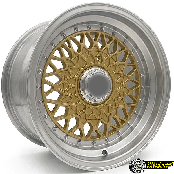 14"x5.5 4X100/4X114 OY10BBS14-YZTV44 MAG WHEEL SET GOLD MACHINED LIP+GR