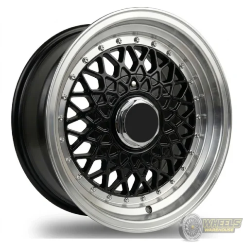 15″x7 5X100/114.3 OYA447 MAG WHEEL SET BLACK MACHINED LIP + SILVER RIVET