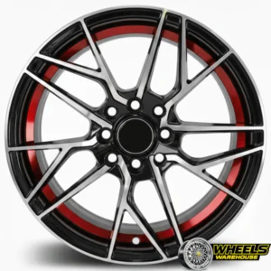 15"x7.0 4X100/4X114 DX244-OYTS351 MAG WHEEL SET BLACK MACHINE FACE+RED UNDERCUT