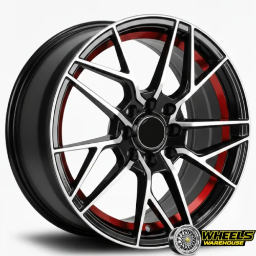 15″x7.0 4X100/4X114 DX244-OYTS351 MAG WHEEL SET BLACK MACHINE FACE+RED UNDERCUT