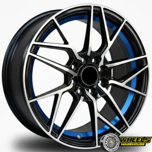 15″x7.0 4X100/4X114 DX244 MAG WHEEL SET BLACK MACHINE FACE+BLUE U CUT