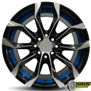 15"x7 4X100/4X114 DX151-OYTBB847 MAG WHEEL SET BLACK MACHINE FACE+BLUE UNDERCUT