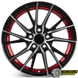 15"x6.5/7 4X100/4X114 OYTOS938 MAG WHEEL SET BLACK MACHINED FACE+RED LIP