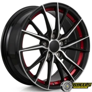 15"x6.5/7 4X100/4X114 OYTOS938 MAG WHEEL SET BLACK MACHINED FACE+RED LIP