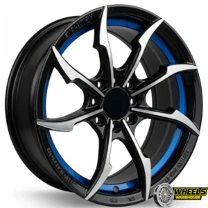 15"x7.0 4X100/4X114 DX243 MAG WHEEL SET BLACK MACHINE FACE+BLUE UNDERCUT