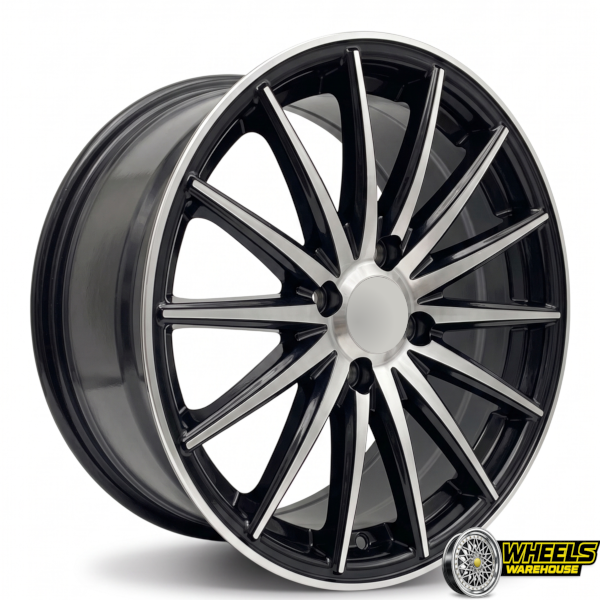15"x7.0 4X100 YZTV66 MAG WHEEL SET MACHINE BLACK CONCAVE