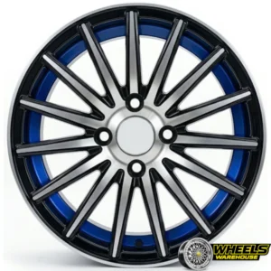 15"x7.0 4X100 YZTV68 MAG WHEEL SET BLACK MACHINE FACE+BLUE CONCAVE