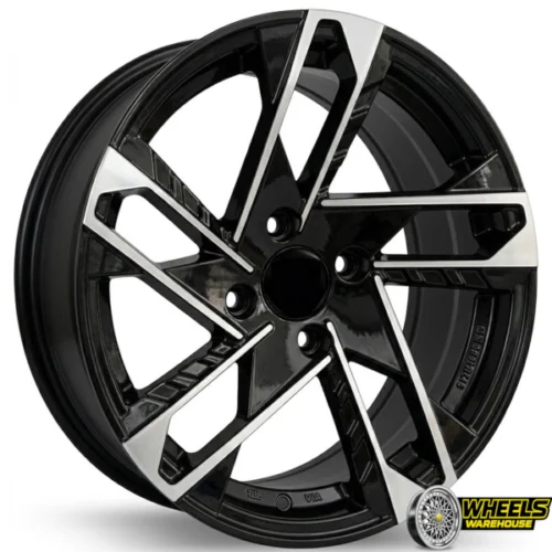 15″x6.5 4X100 YZTV77 MAG WHEEL SET MACHINE BLACK RED LINE