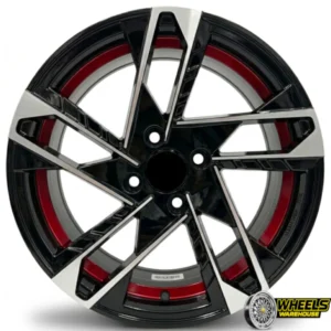 15"x6.5 4X100 YZTV78 MAG WHEEL SET MACHINE BLACK RED LINE
