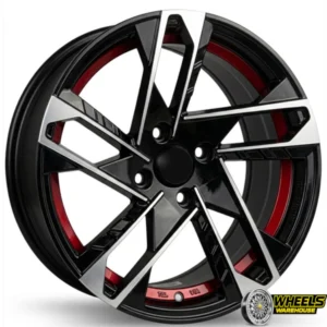 15"x6.5 4X100 YZTV78 MAG WHEEL SET MACHINE BLACK RED LINE