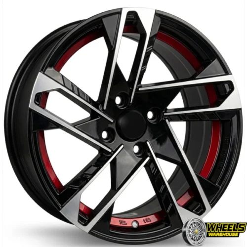 15″x6.5 4X100 YZTV78 MAG WHEEL SET MACHINE BLACK RED LINE