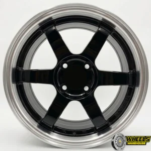 15"x7.0 4X100 DX146 MAG WHEEL SET BLACK+MACHINED LIP
