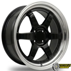 15"x7.0 4X100 DX146 MAG WHEEL SET BLACK+MACHINED LIP