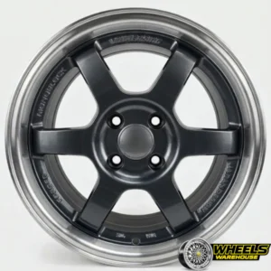 15"x7.0 4X100 DX146 MAG WHEEL SET HYPER BLACK MACHINED LIP+RED STICKER