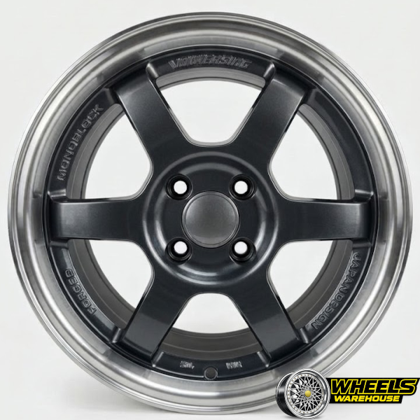 15"x7.0 4X100 DX146 MAG WHEEL SET HYPER BLACK MACHINED LIP+RED STICKER - Image 2