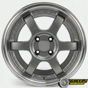 15"x7.0 4X100 DX146 MAG WHEEL SET GUNMETAL SILVER MACHINED LIP