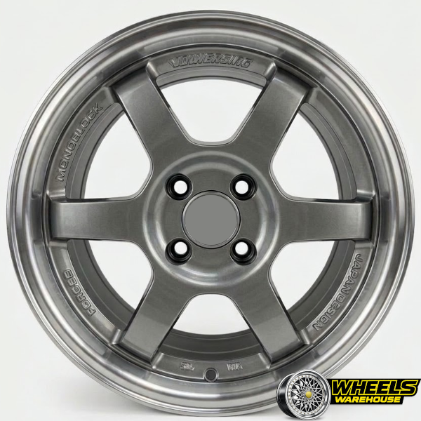 15"x7.0 4X100 DX146 MAG WHEEL SET GUNMETAL SILVER MACHINED LIP - Image 2