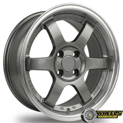 15″x7.0 4X100 DX146 MAG WHEEL SET GUNMETAL SILVER MACHINED LIP