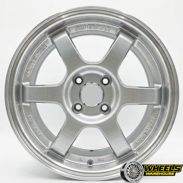 15"x7.0 4X100 L111 MAG WHEEL SET HYPER SILVER LIP MACHINED+RED STICKER - Image 2