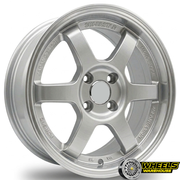 15"x7.0 4X100 L111 MAG WHEEL SET HYPER SILVER LIP MACHINED+RED STICKER