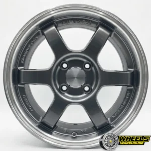 15"x7.0 4X100 L111 MAG WHEEL SET HYPER BLACK MACHINED LIP+RED STICKER