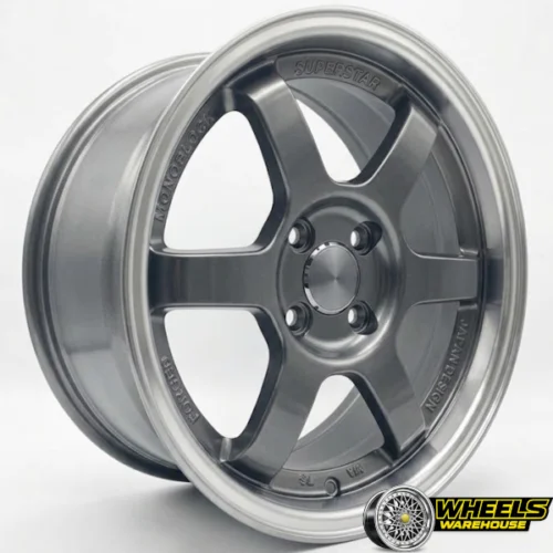 15″x7.0 4X100 L111 MAG WHEEL SET HYPER BLACK MACHINED LIP+RED STICKER