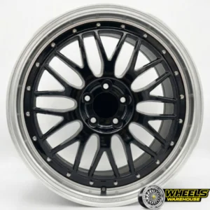 15"x6.5-7.5 4X100 OTA088 MAG WHEEL SET BLACK MACHINED LIP
