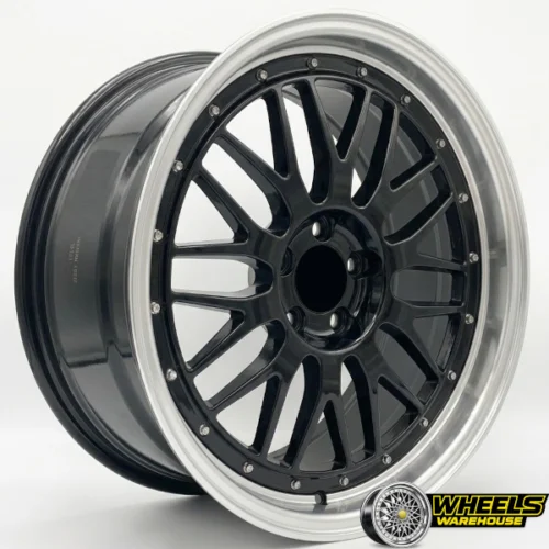 15″x6.5-7.5 4X100 OTA088 MAG WHEEL SET BLACK MACHINED LIP