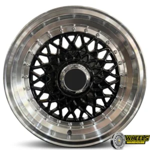 15"x6.5-7.5 4X100/4X114 OYA442 MAG WHEEL SET BLACK MACHINED LIP+SILVER RIVET
