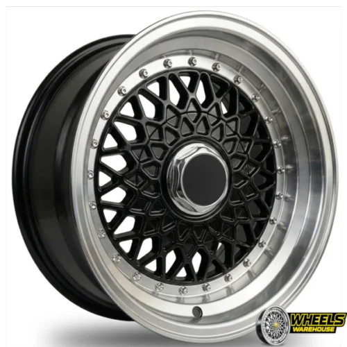 15″x6.5-7.5 4X100/4X114 OYA442 MAG WHEEL SET BLACK MACHINED LIP+SILVER RIVET