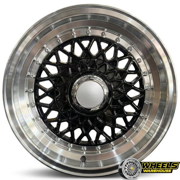 15"x6.5-7.5 5X100/5X114 OYA447 MAG WHEEL SET BLACK MACHINED LIP+SILVER RIVET - Image 2