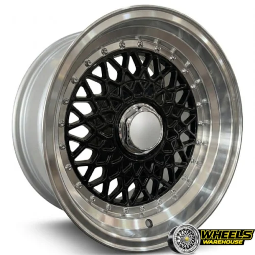 15″x6.5-7.5 5X100/5X114 OYA447 MAG WHEEL SET BLACK MACHINED LIP+SILVER RIVET