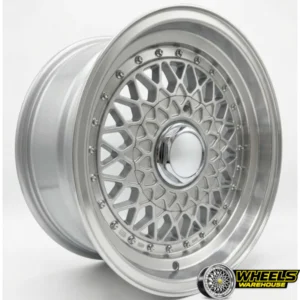 15"x6.5-7.5 4X100/4X108 OYA444 MAG WHEEL SET SILVER MACHINED LIP+SILVER RIVET