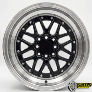 15"x8 4X100/4X114 OYA376 MAG WHEEL SET BLACK MACHINED LIP+RIVET