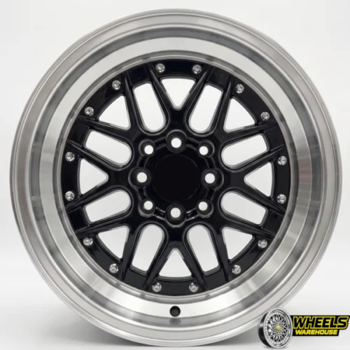 15″x8 4X100/4X114 OYA376 MAG WHEEL SET BLACK MACHINED LIP+RIVET