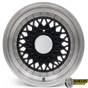 15"x8 4X100/4X114 OYA443 MAG WHEEL SET BLACK MACHINED LIP+SILVER RIVET