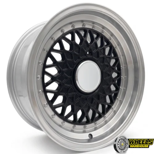 15″x8 4X100/4X114 OYA443 MAG WHEEL SET BLACK MACHINED LIP+SILVER RIVET