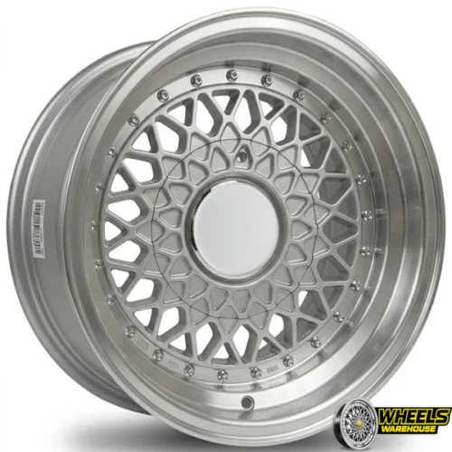 15″x8 4X100/4X108 OYA445 MAG WHEEL SET SILVER MACHINED LIP+SILVER RIVET