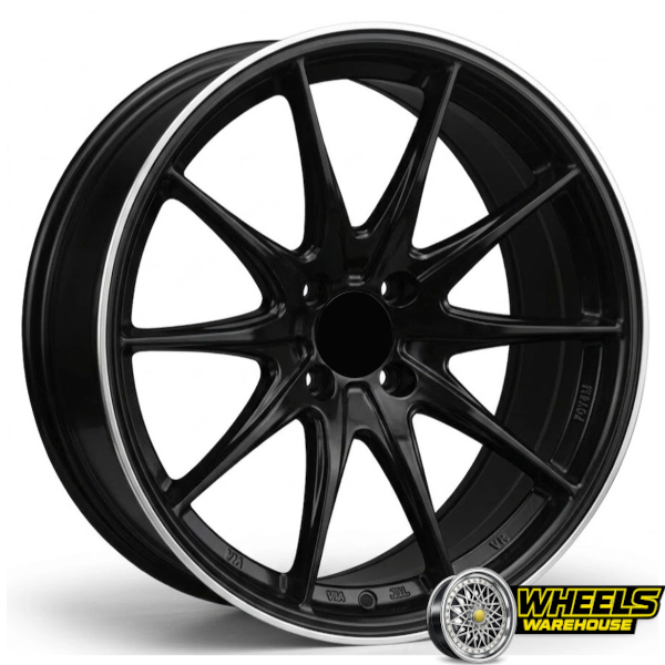 17"x7.5 4X100 OYTOS1204 MAG WHEEL SET BLACK MACHINED LIP