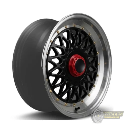 17″x8 4X100/5X100 OYA369 MAG WHEEL SET BLACK MACHINED LIP + GOLD RIVET