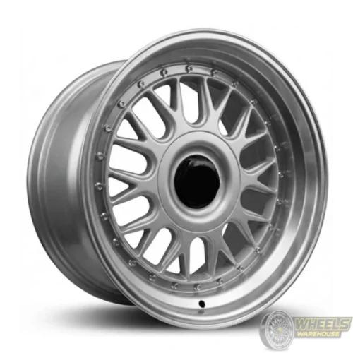 17″x8.5 5X100/4X100 OY10BBS11 MAG WHEEL SET SILVER MACHINED LIP + CHROME RIVETS