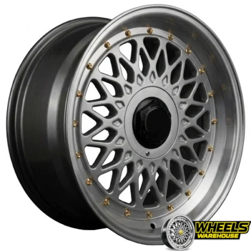 17″x8 4X100/4X114 OYA366 MAG WHEEL SET HYPER BLACK MACHINED LIP + GOLD RIVET
