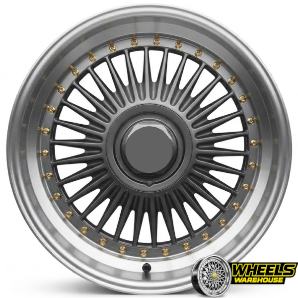 17"x8 4X100/4X114 OYA381 MAG WHEEL SET GUNMETAL MACHINED LIP + RIVET - Image 2
