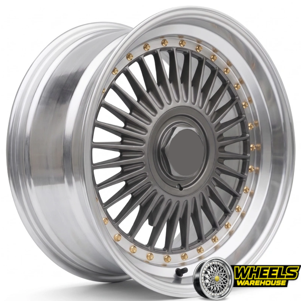17"x8 4X100/4X114 OYA381 MAG WHEEL SET GUNMETAL MACHINED LIP + RIVET