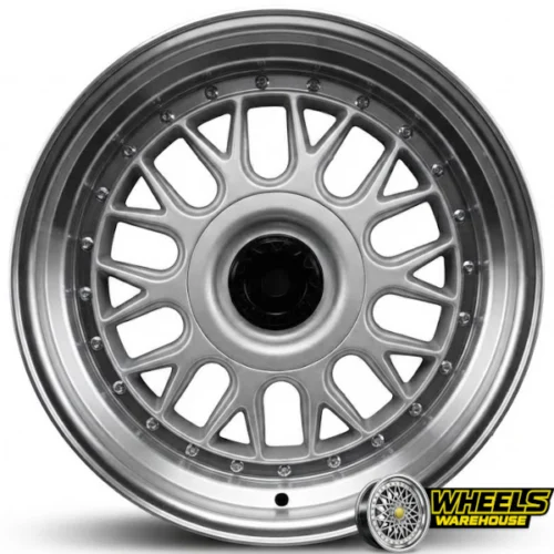 17″x8.5 4X100/5X100 OY10BBS11 MAG WHEEL SET SILVER MACHINED LIP + CHROME RIVETS